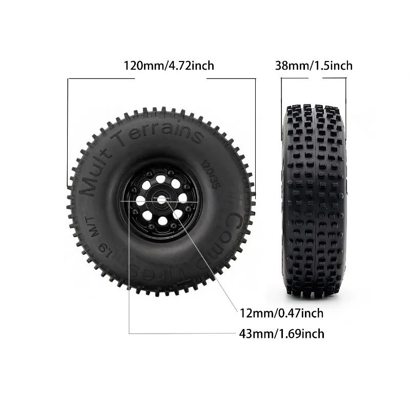 1.9 Inch RC Crawler Pin Tires Extra Soft Butyl Rubber with 1.9