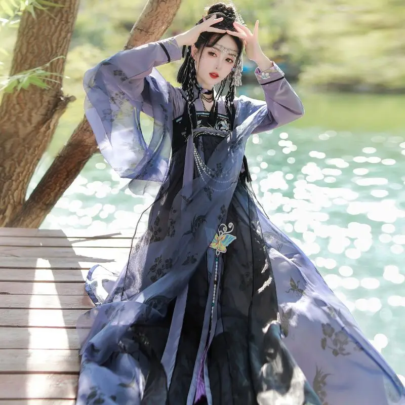 ชุด Hanfu ปักลายราชวงศ์ถังแบบดั้งเดิมของผู้หญิงชุดเต้นรำสไตล์จีนโบราณสง่างาม