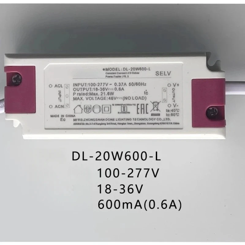 

DL-20W600-L Оригинальный светодиодный драйвер питания 20W 18-36V 600MA, трансформатор для балластных ламп/прожекторов