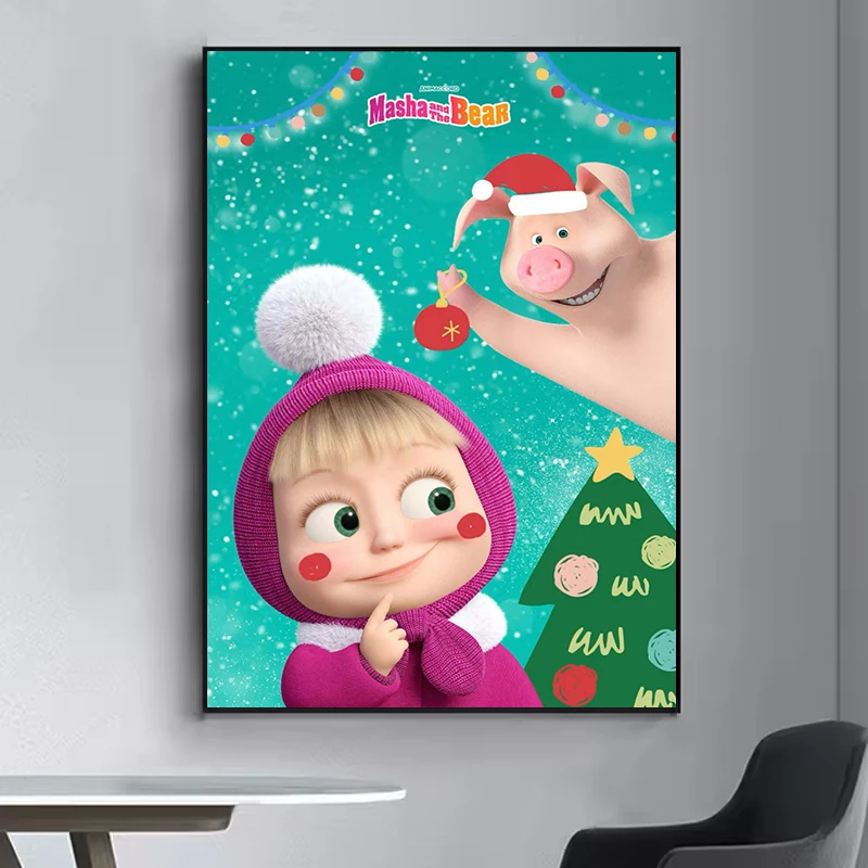 

Cartoon M-Masha And The B-Bear Poster Bedroom Decorations for Home Decor Decorated Wall Pictures Modern Living Room Paintings