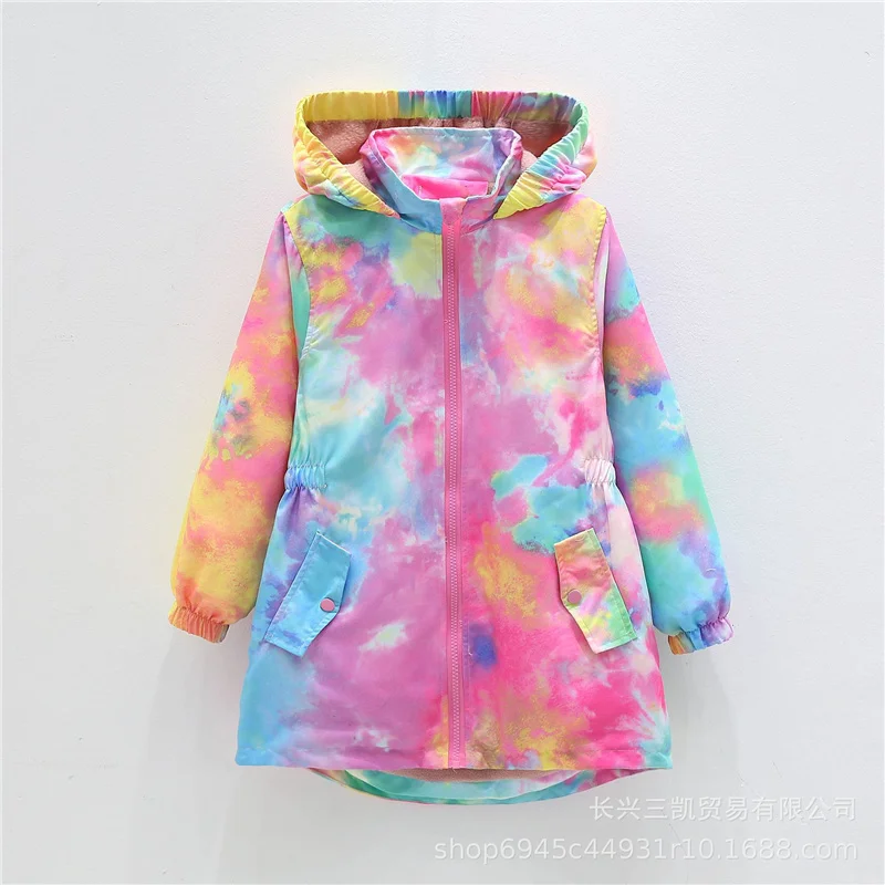 Winter Girls Fleece Lined Jackets Autumn Big Kids Floral Print Windbreaker Coat Children Thick Warm Hooded Zipper Outerwear