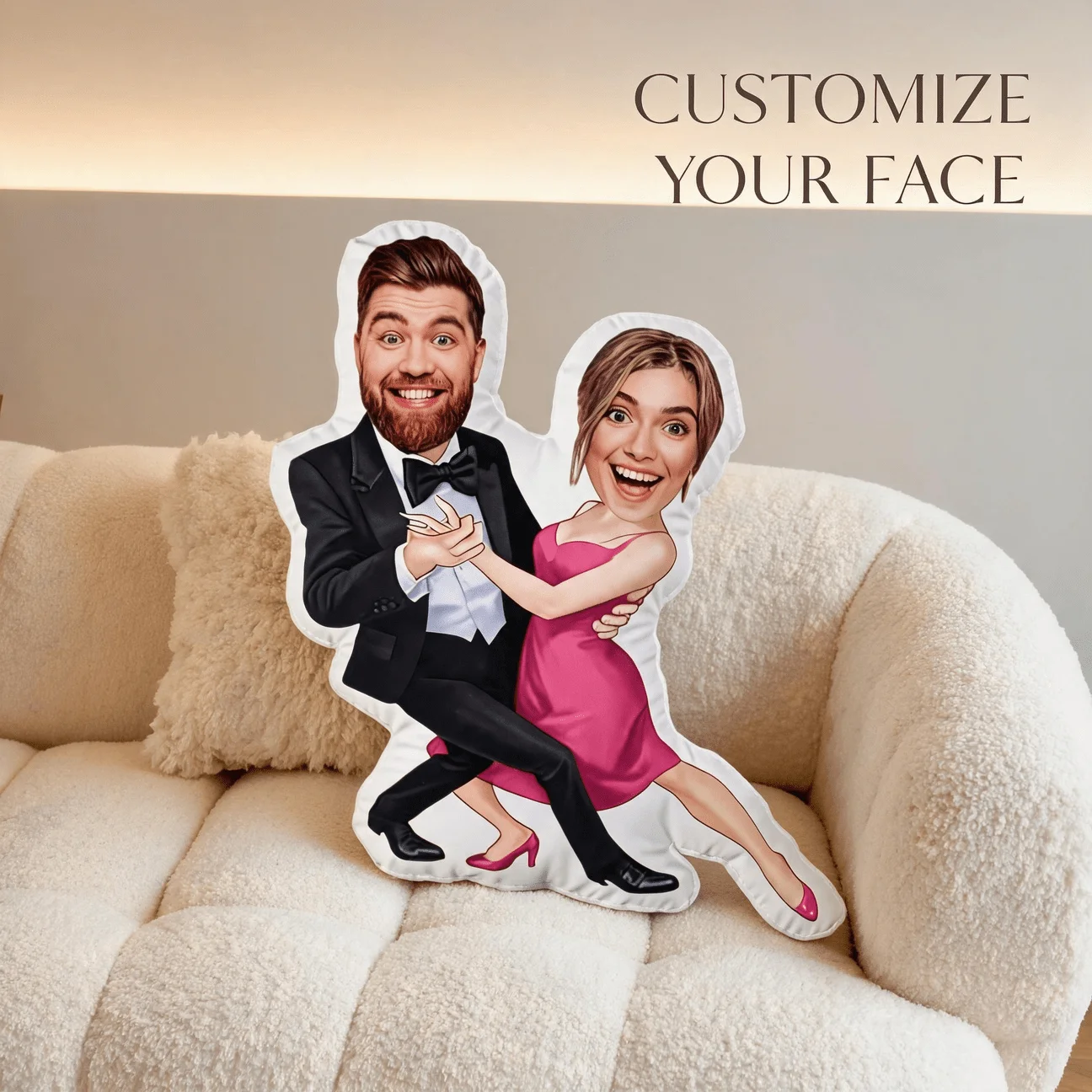 Custom Photo Couple Shaped Pillow, Personalized Face Decorative Cushion, Funny Dancing Pair Home Decor Accent for Sofa & Bedroom