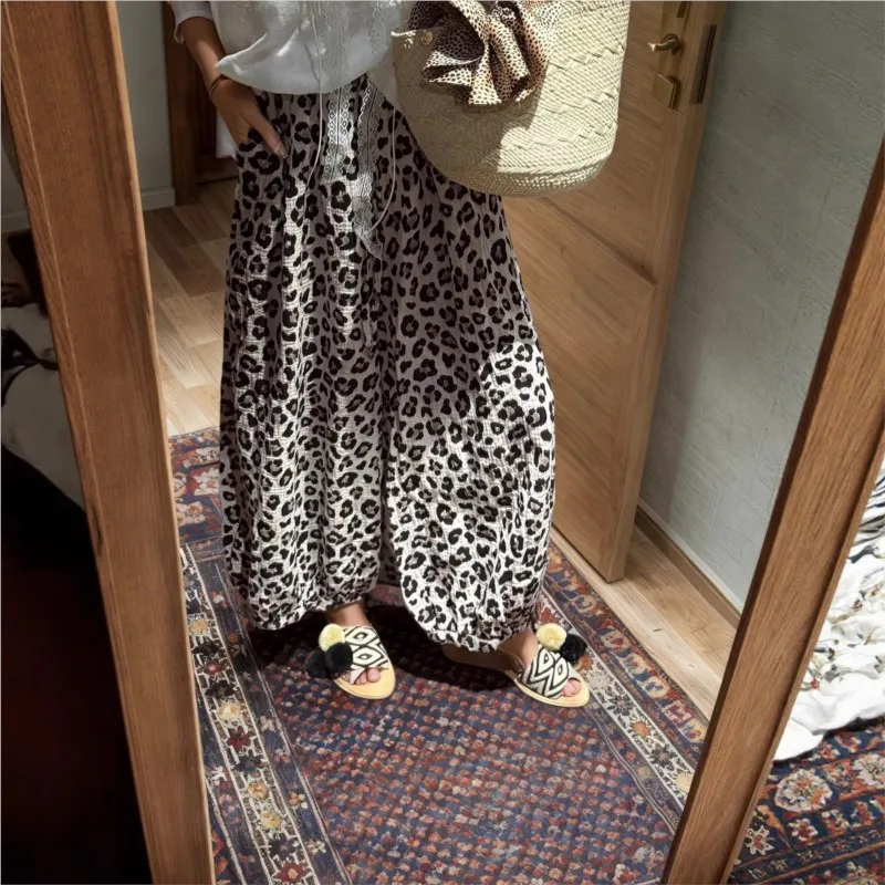 2026 New Summer Pants With Leopard Print Hanging Temperament Bohemian Style Versatile Simple Casual Loose Fashionable Pants