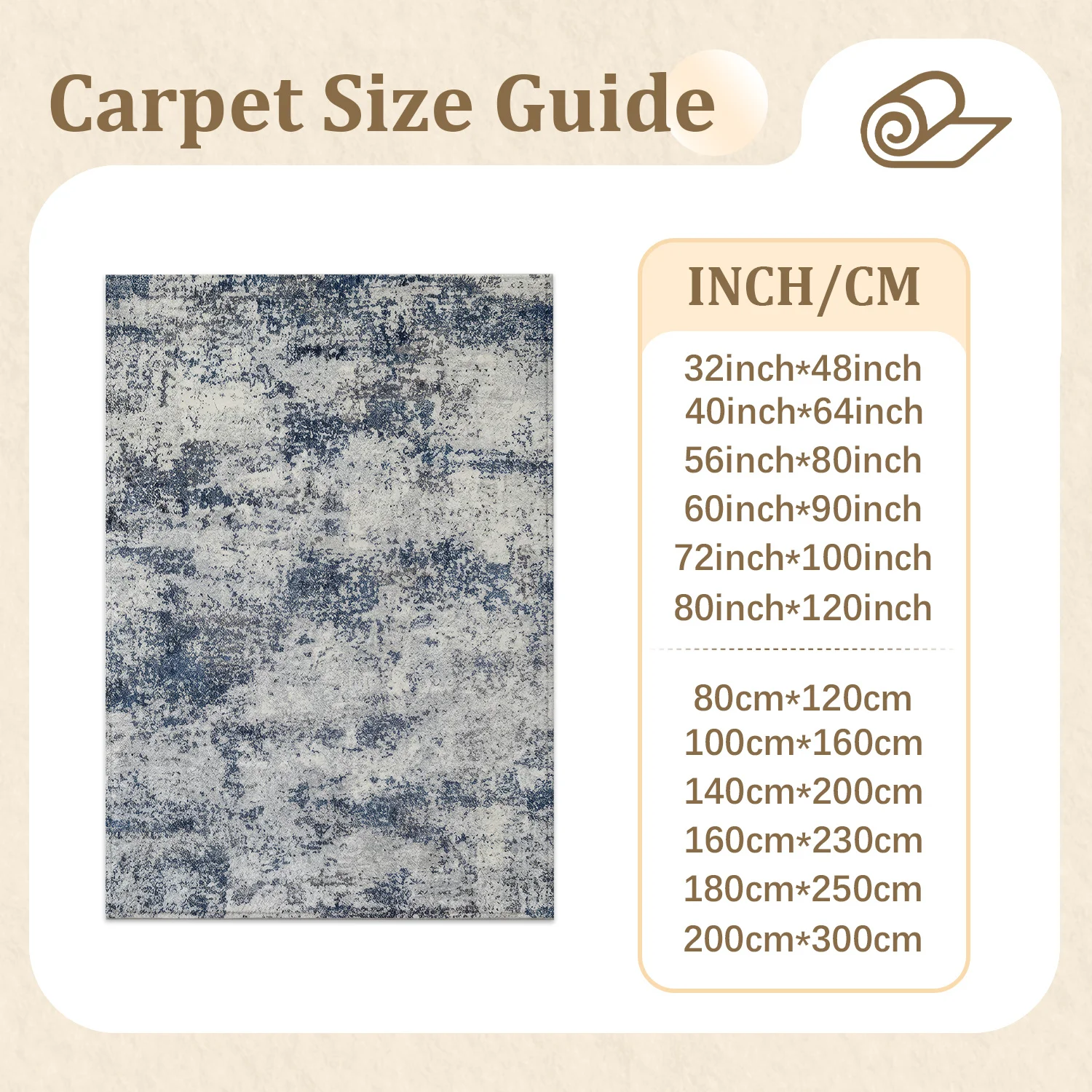 Large Indoor Area Rug, Soft Velvet Low Pile Rug with Non-slip Dotted Backing, Machine Washable Abstract Blue Gray Distressed Rug for Living Room, Bedroom, Modern Home Decor