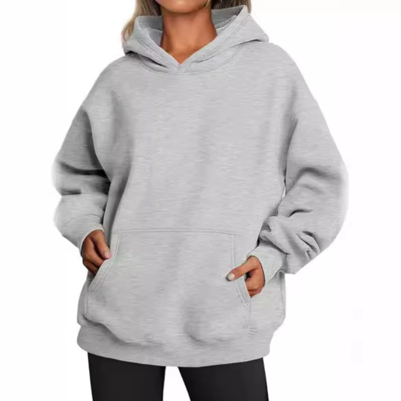 Women's Autumn Hooded Sweatshirt Loose Commuter Pullover Pocket Hoodie  Casual Comfortable Korean Solid Colour Long-sleeved Tops