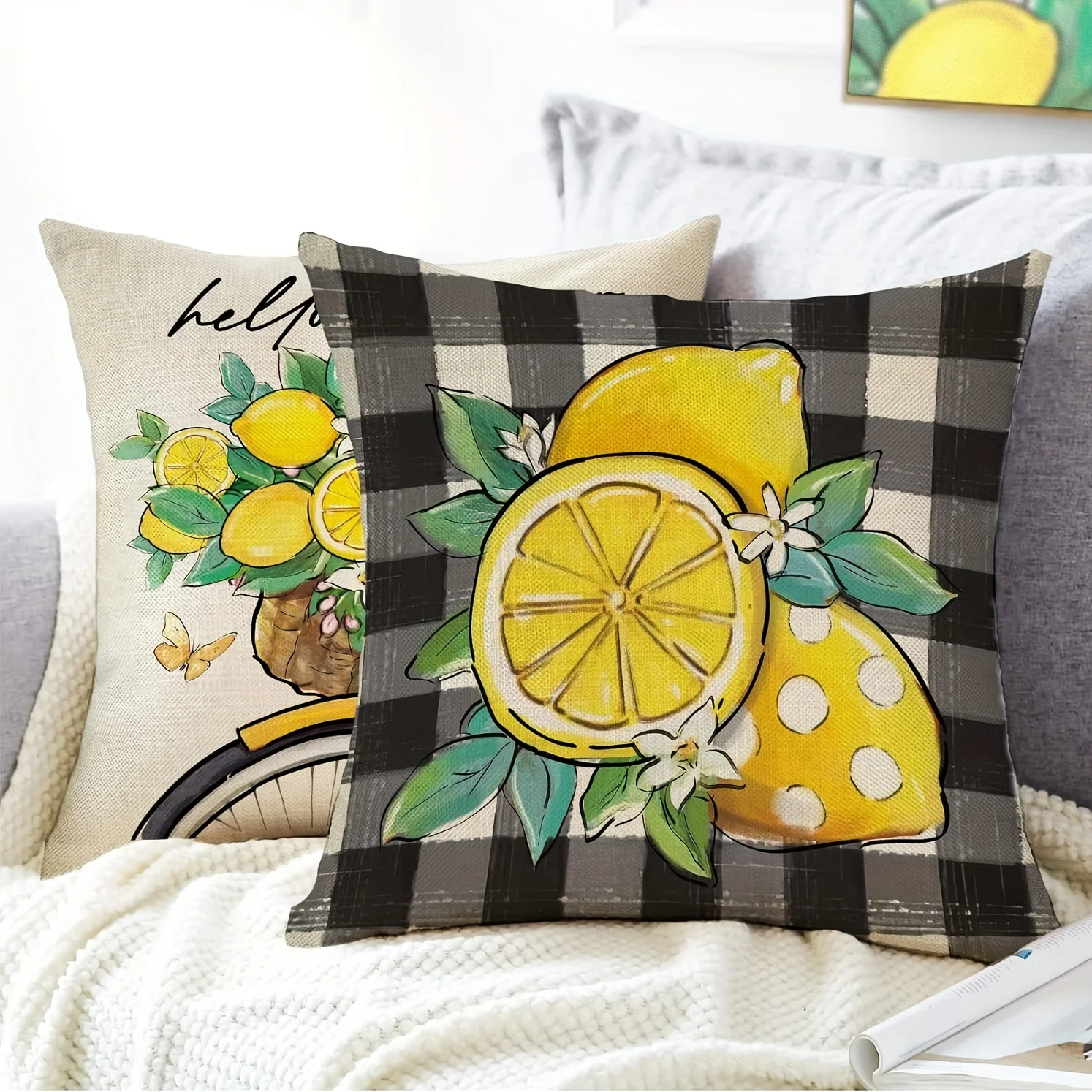 4PC Cute Lemon Slice Summer Throw Pillow Covers Set for Sofa Couch Decor Home Accent Cushion
