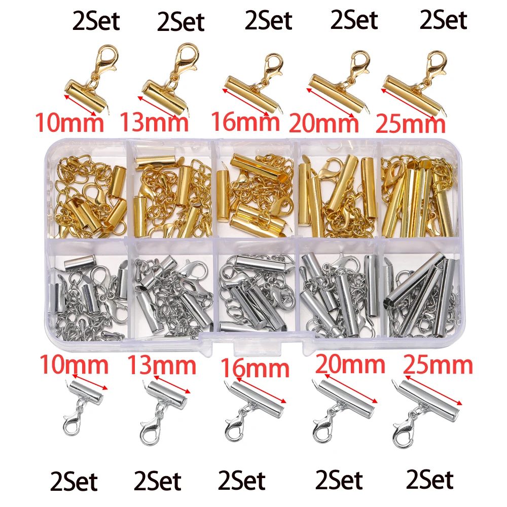 20Sets/Box 10-25mm Lobster Clasps Hooks Bracelet End Connector Slider Clasp Extending Chain Kits for DIY Jewelry Making Supplies