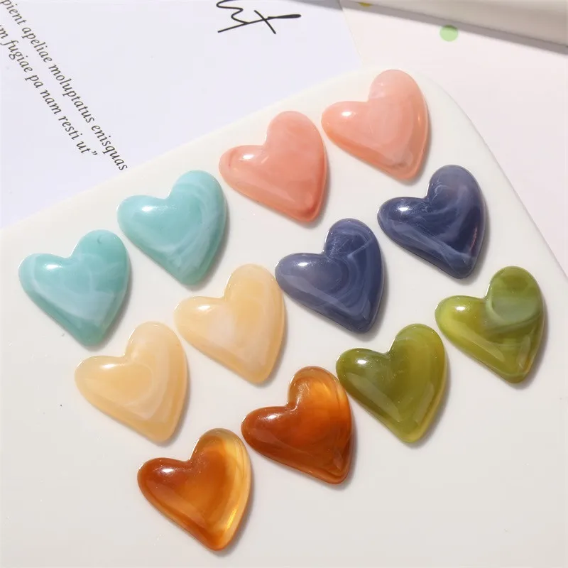 

New style 50pcs/lot color pattern print cartoon hearts shape resin cabochon beads diy jewelry earring/garment accessory