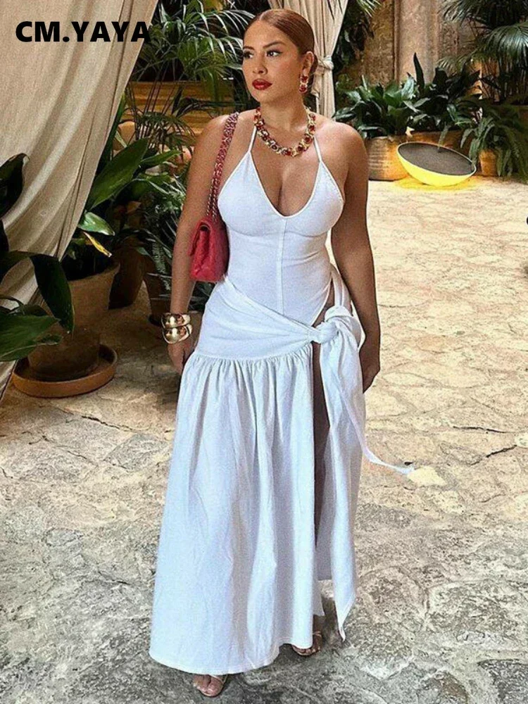 CM.YAYA-Conjunto elegante para mujer, Body sin mangas con tirantes y faldas largas, chándal Sexy de otoño, conjunto de dos piezas con amarre, 2024
