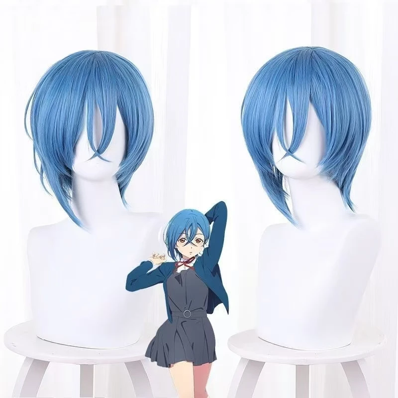 أنيمي الحب لايف نجم ليلا واكانا شيكي 35 سنتيمتر قصيرة الأزرق أنيمي تأثيري الباروكات الشعر الاصطناعية مع بطانة صافي الورد #1