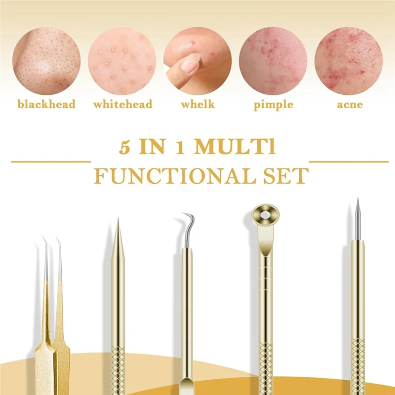 ABKO-Gold Stainless Steel Mixing Bowls 3 Pieces 6 Blackhead Removal Tools 29 Pcs Esthetician Supplies 3 Compartment Serving Tray