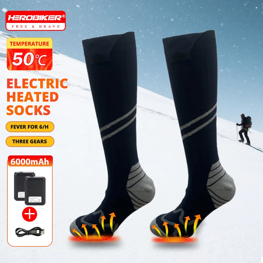 

Носки с подогревом, 6000 мАч, аккумуляторные носки с подогревом для мужчин и женщин, теплая грелка для ног с подогревом, уличный кемпинг, лыжный спорт, зима