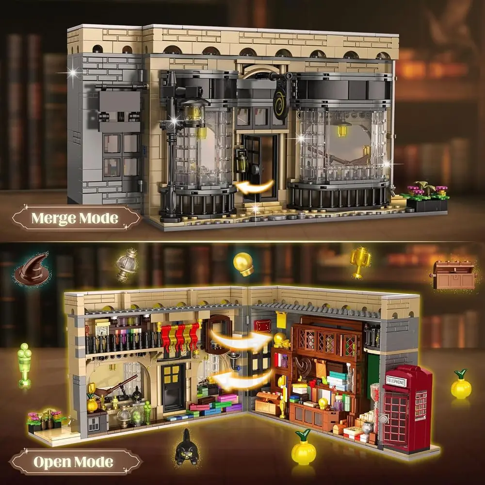 Kit de construção de loja Dual Magic & Wizard, conjunto de jogo de 1368 peças para maiores de 12 anos, presente de Natal ideal para crianças e fãs entusiastas