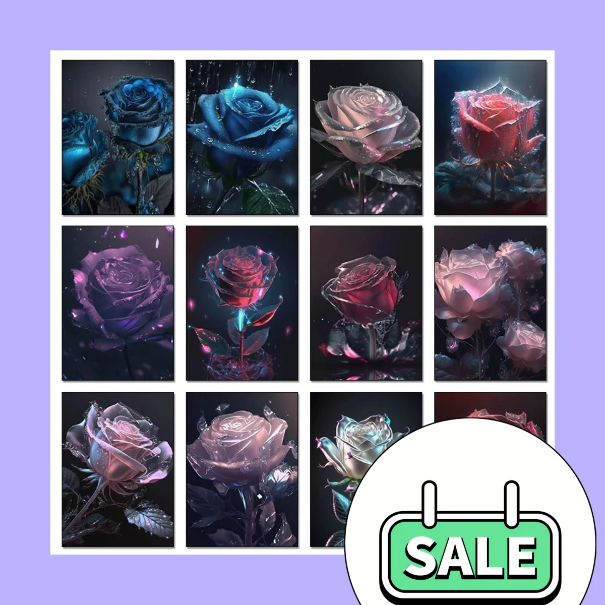 Glowing Petals, Crystal Light – Fluorescent Colorful Crystal Rose Flowers Frameless Canvas for Room Wall Home Decor 2026