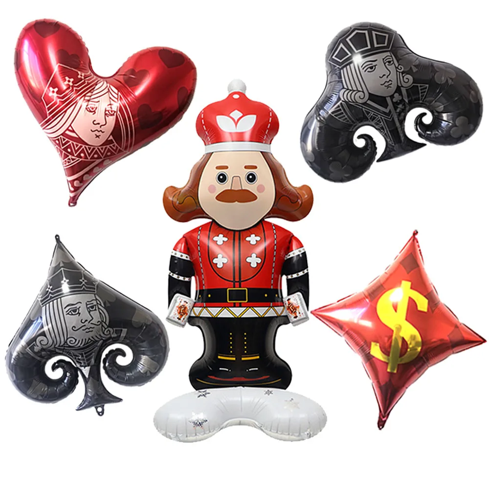 Poker Theme Decoration Balloons Poker Pattern Spades Hearts Blocks Plum Blossoms King Balloon Adult Casino Party Decor Supplies