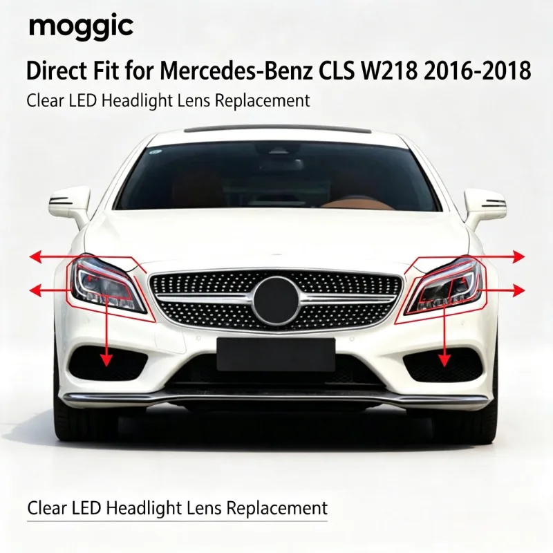 Moggic Headlight Clear PC Lens Cover For CLS Class W218 2016 2017 2018 Front Lamp Shell