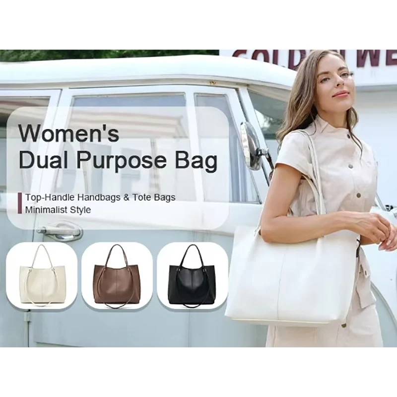 FOXER Modna Retro Damska Torba na Ramię ze Skóry Licowej, Prosta Torba typu Tote, Luksusowa Torebka Damska do Biura, Duża Pojemność, Prezent na Boże Narodzenie — zdjęcie 5