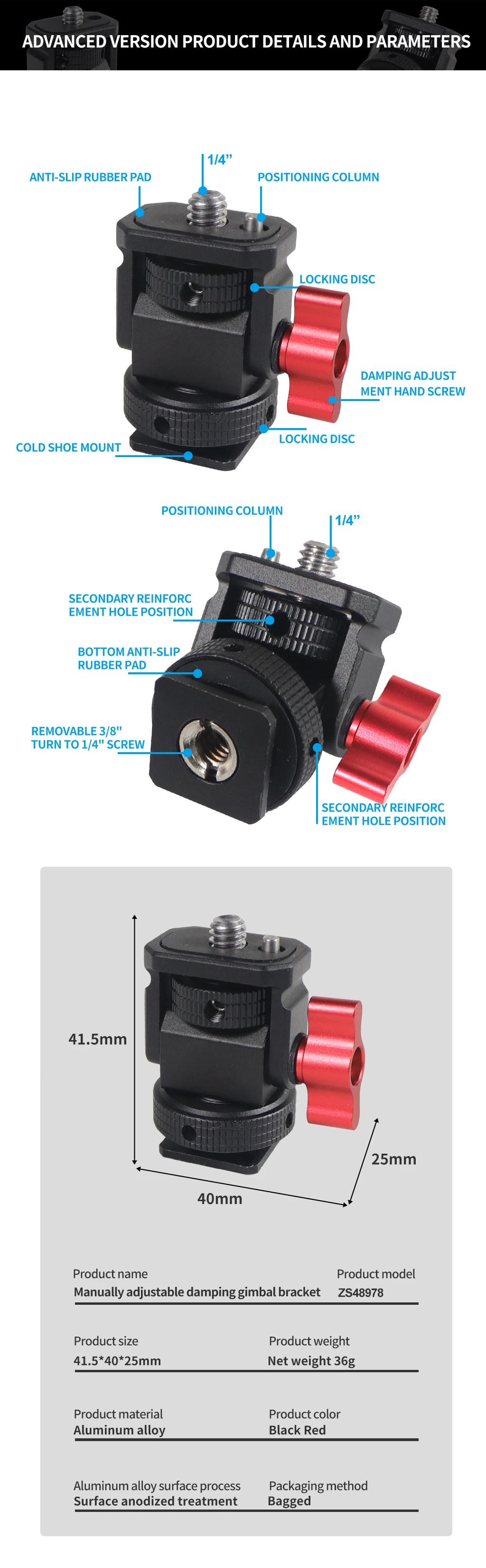 Monitor EVF Ständer Halter Kaltschuh Halterung für Kamera Feld Monitor Mikrofon Blitzschuh 180 Grad verstellbare Stabilisator Halterung – Detail 11