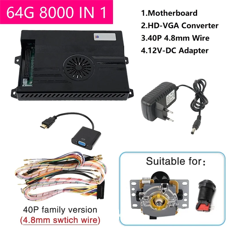 X62A_For 3D Pandora Saga Box Cable 8000 in 1 Arcade Game Console, EU Plug