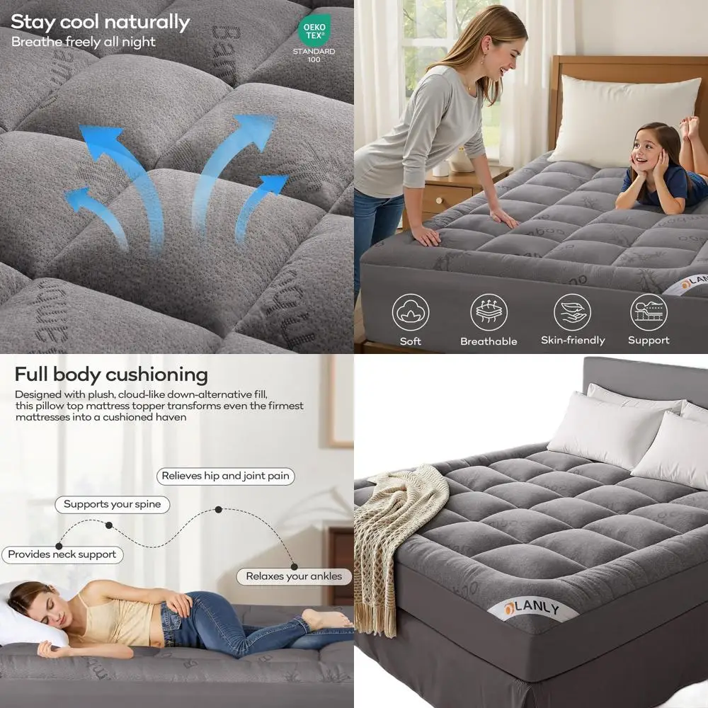 

Bamboo Viscose Cooling Pillow Top Mattress Topper for Twin Beds - Soft, Plush, and Back Pain Relief with Elastic Deep Pocket, Li