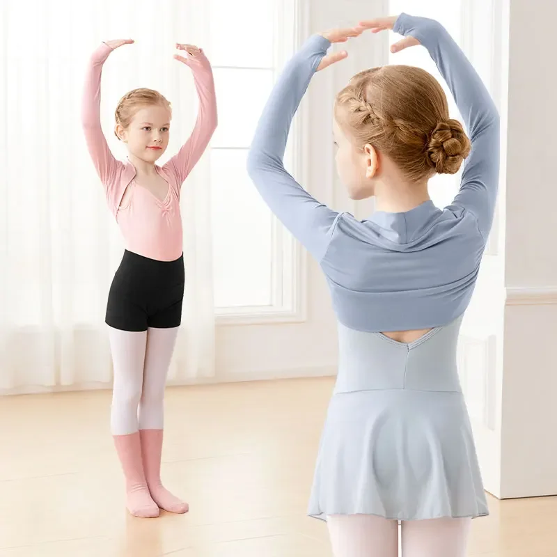 الفتيات الباليه القمم تتغاضى طويلة الأكمام الرقص قميص الاطفال اقتصاص الرقص القمم الملابس مشروط الرقص معطف القمم الباليه الرقص وتتسابق