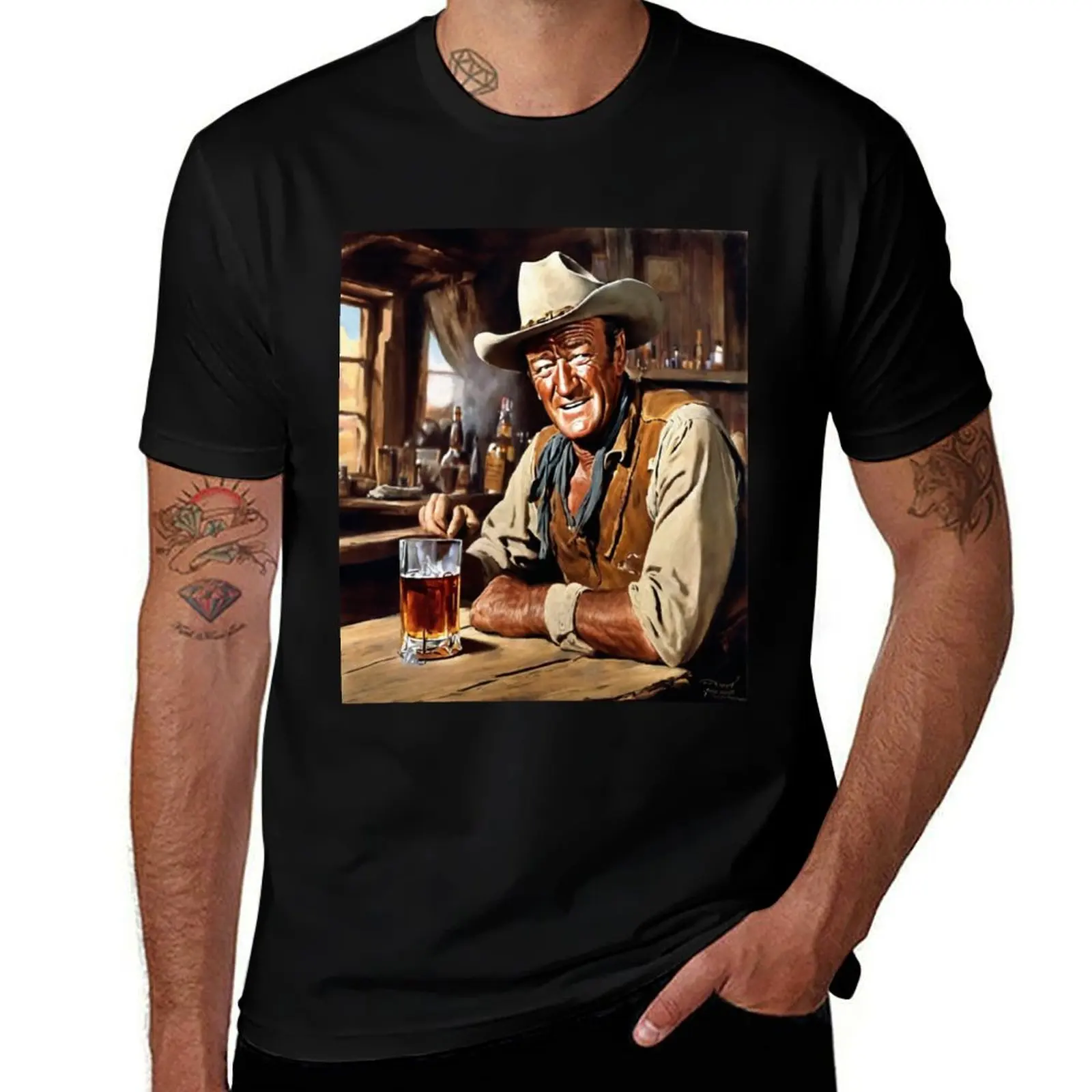 

Iconic John Wayne: Bourbon Whiskey at the Saloon T-Shirt Work Style Casual T-Shirt
