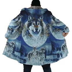 Men's Winter Jacket New Fleeced Long Coats Padding Windbreaker Wolf Ideas Print Zip-up Hoodies Outerwear Parkas Warm Jackets