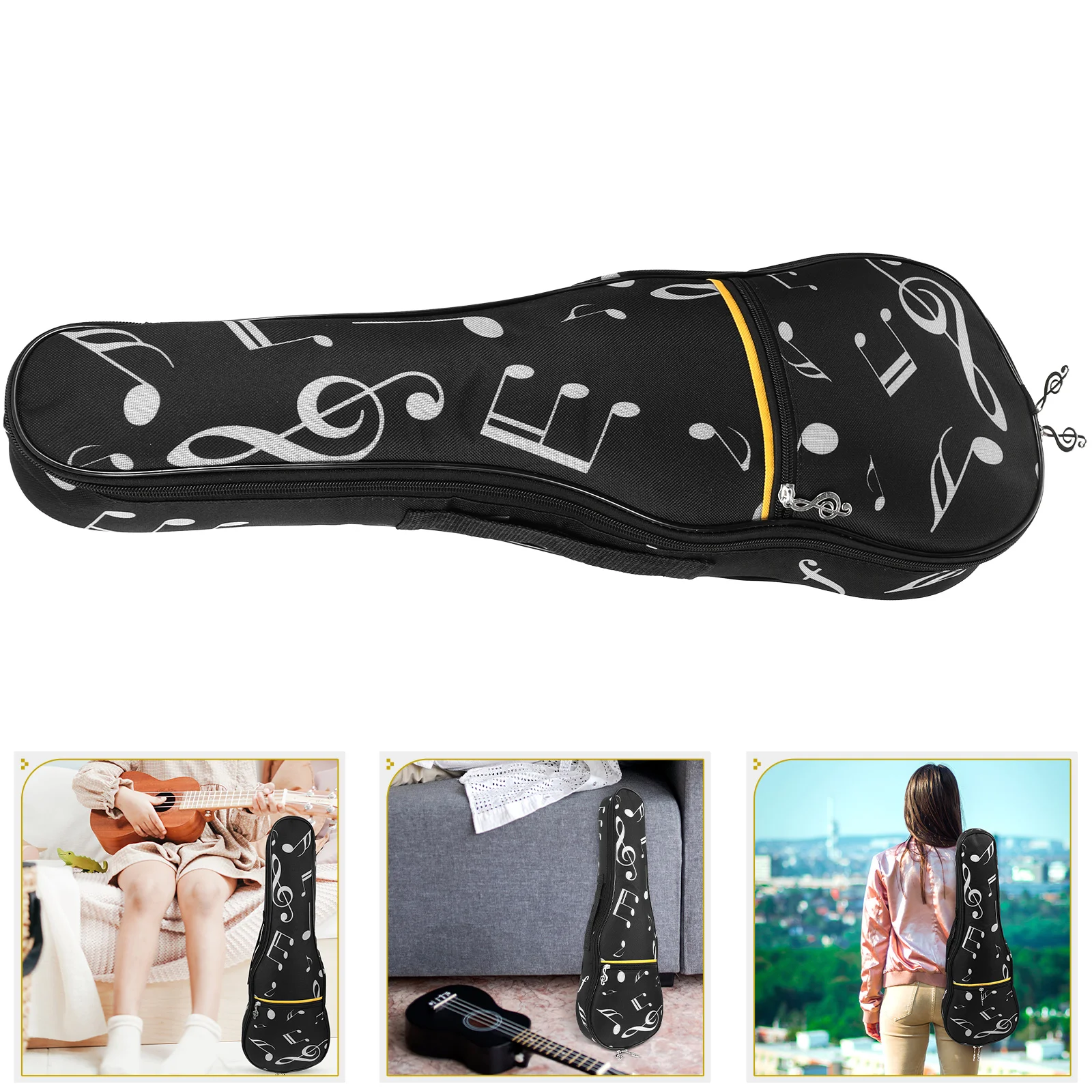 

Stylish Ukulele Bag Thickened Sponge Padding Protective Black Musical Instrument Storage Pouch Lightweight Backpack for Ukulele