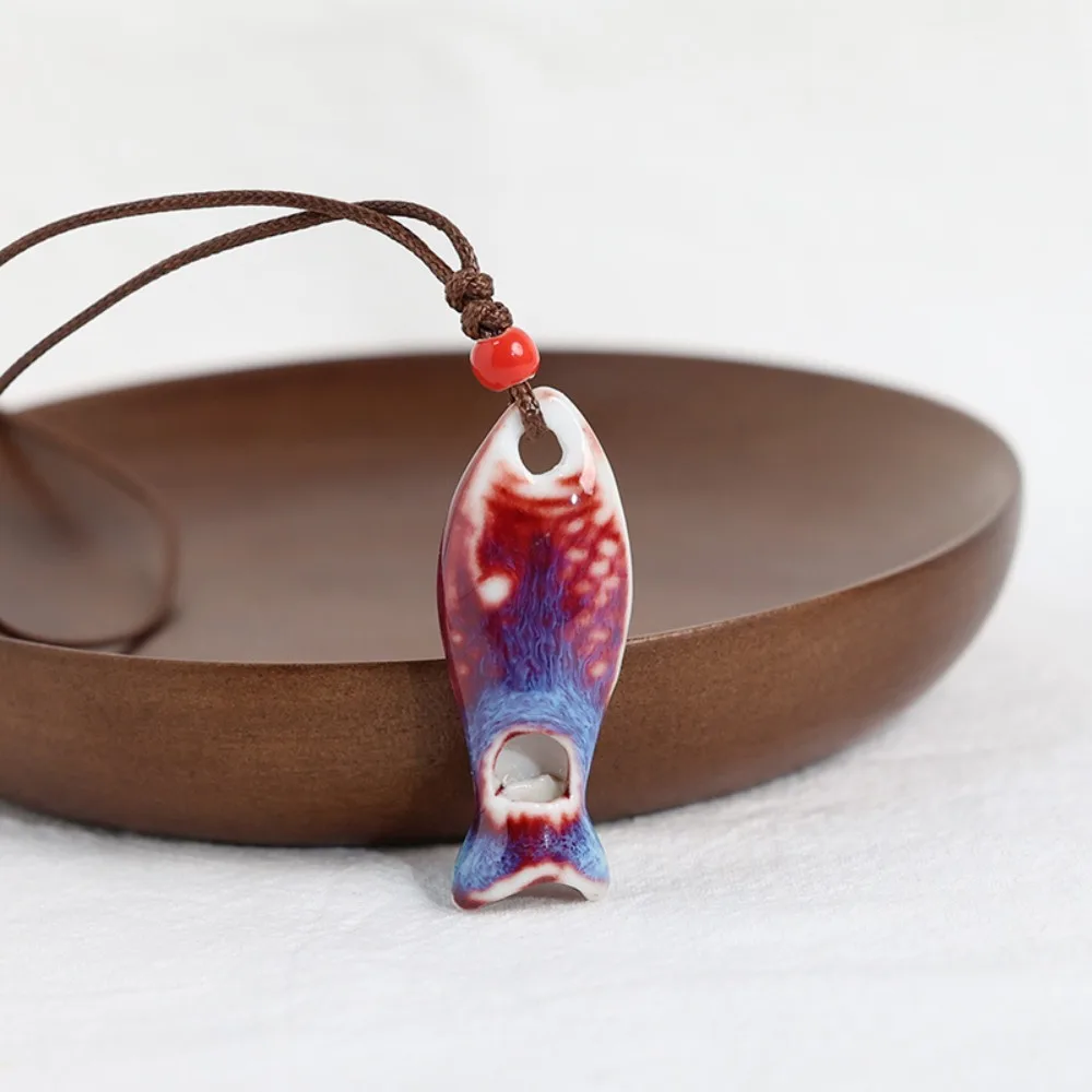 New Adjustable Cord Fish Whistle Necklace Handmade Ceramic Whistle Pendant Porcelain Fish Pendant Jewelry Accessories