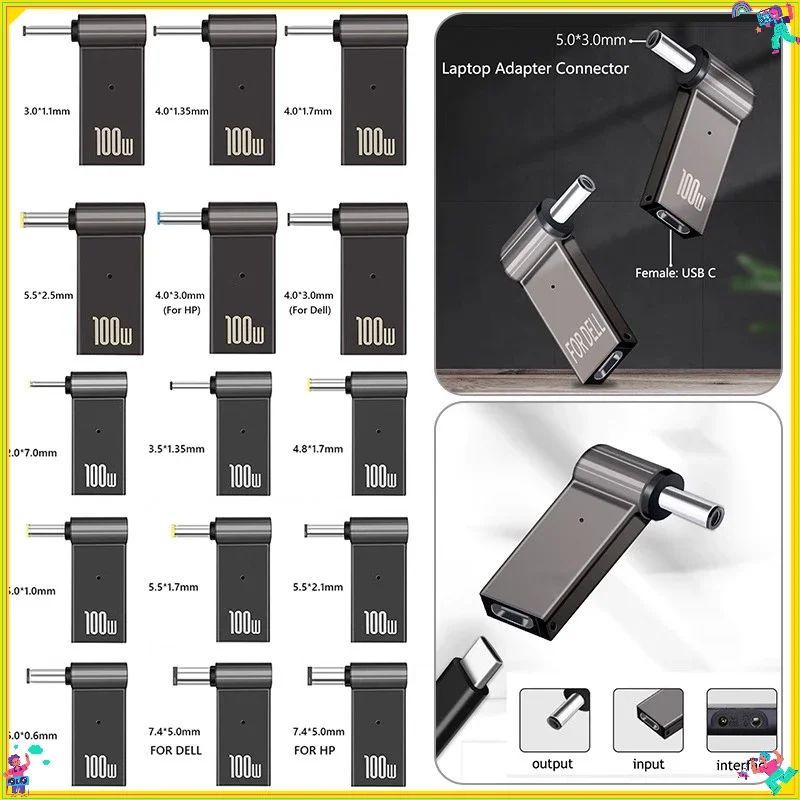 1PCS  PD 100W Laptop Power Charger Supply Adapter Connector USB Type-C Female to DC Male Jack Plug Converter for Samsung Lenovo