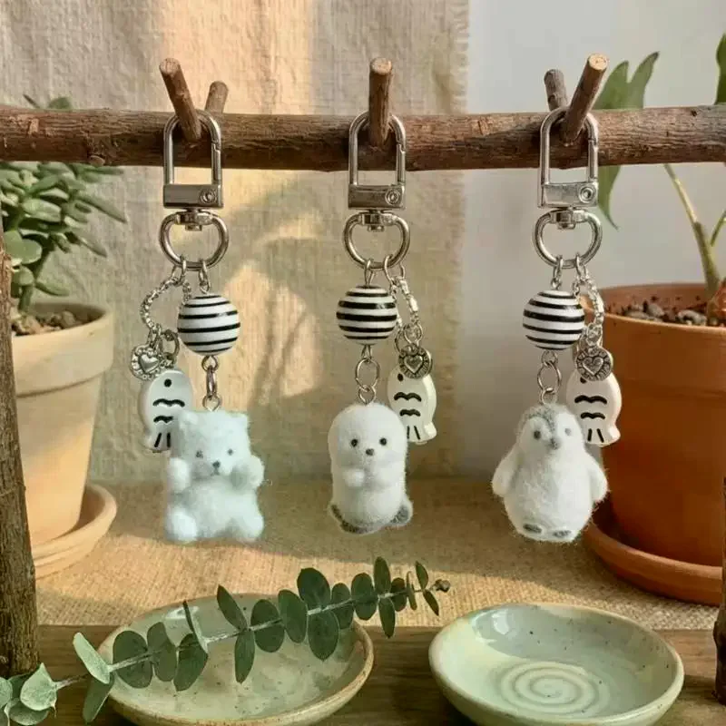 1Pcs Soft Animal Cartoon Keyring: Pendant Car Key Holder Luggage Tag Unisex Cute Design Flocking Keychain