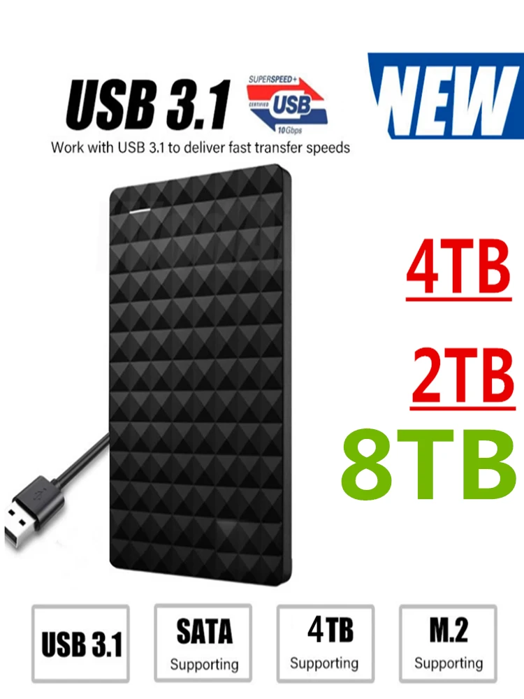 Disque dur externe HDD USB 3.0 portable de 500 pouces, avec capacité de 2.5 Go, 1 To, 64 To, 6 000 unités