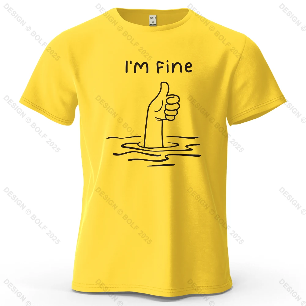 I'm Fine Lustiges bedrucktes Herren-T-Shirt aus 100 % Baumwolle, übergroße, minimalistische Cartoon-Grafik-T-Shirts für Damen, Tops, T-Shirts, Streetwear