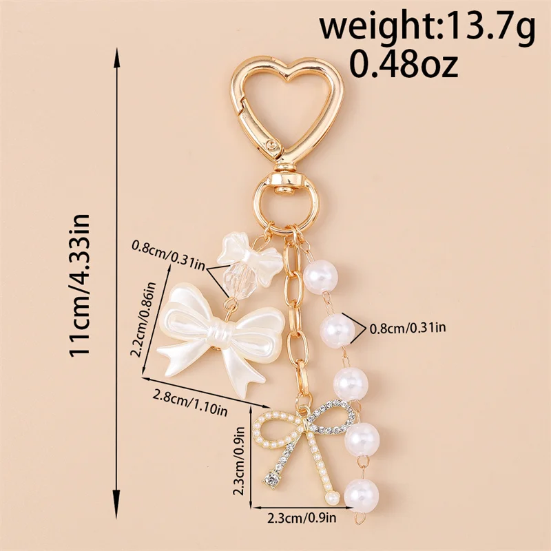 Nette Y2K Imitation Perle Schlüsselbund Metall Liebe Herz Bogen Anhänger Schlüsselanhänger für Frauen Auto Schlüssel Halter Handtasche Schlüssel Ketten DIY Geschenke – Detail 4