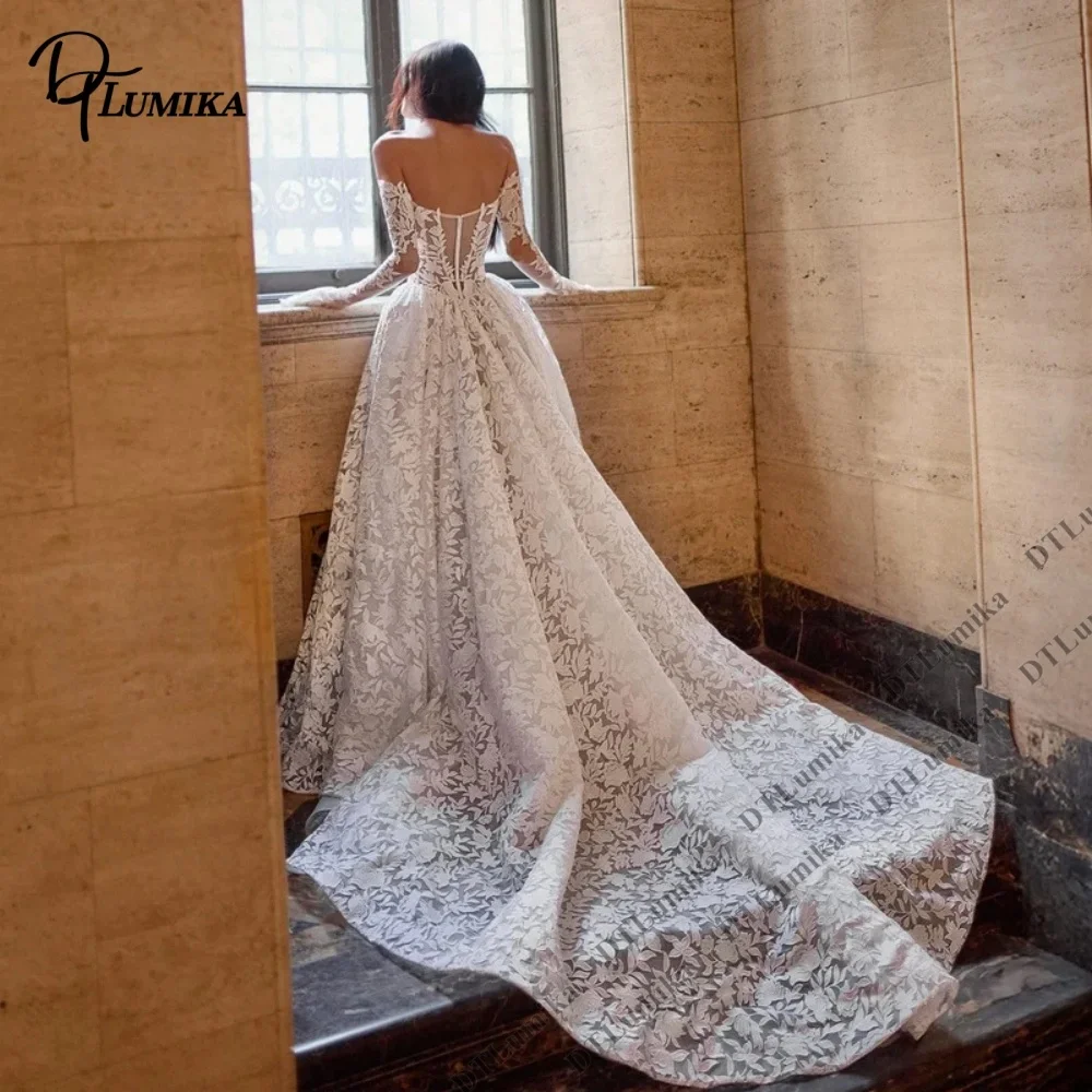 Vintage-Ballkleid-Hochzeitskleid aus Spitze mit abnehmbaren Ärmeln, zeitloses, trägerloses, langes A-Linien-Brautkleid, maßgeschneidert für die Braut
