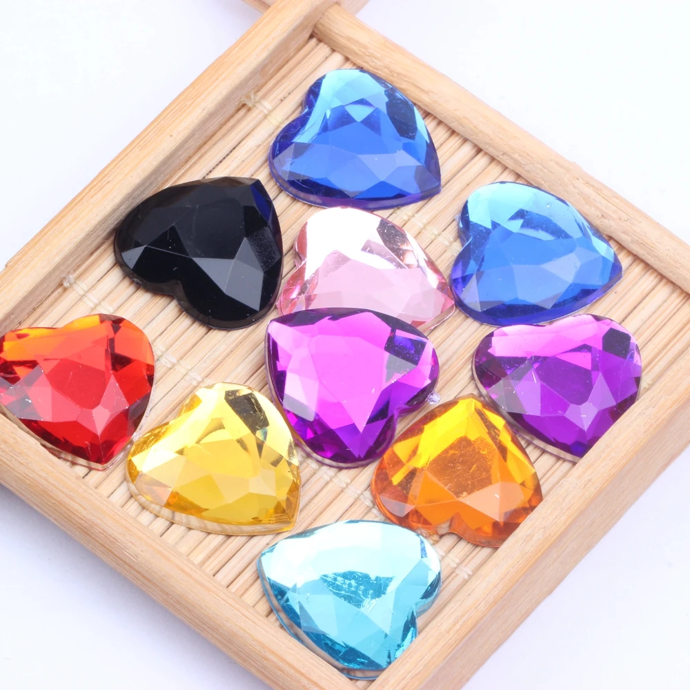 

Flat Back Facets Acrylic Rhinestones 18mm 500pcs Heart Shape Many Colors Glue On Beads DIY Crafts Garments Decorations