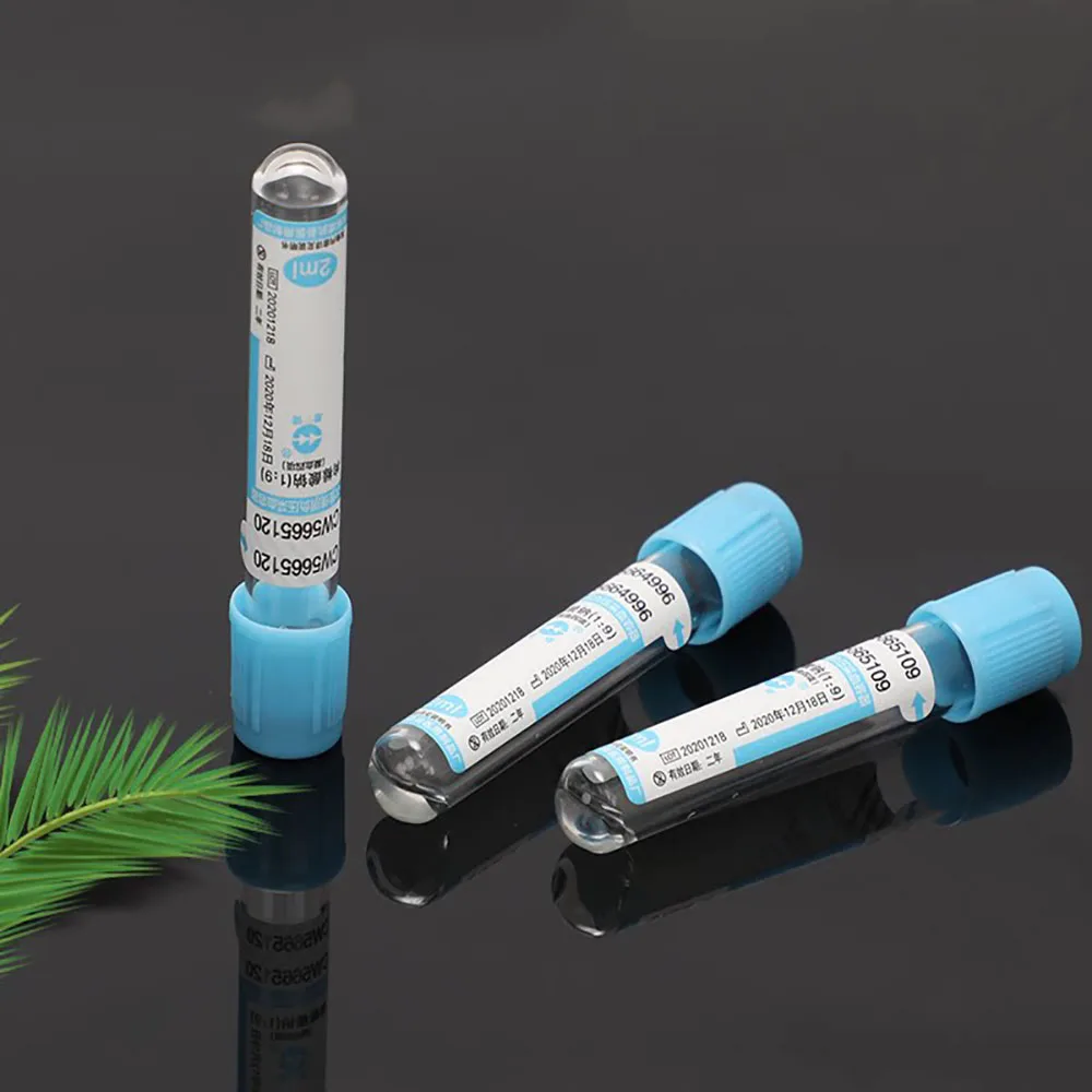 100PCS Sterile Negative Pressure Vacuum Blue Cap Anticoagulant Tube Blood Collection Coagulation Sodium Citrate Plastic Tube