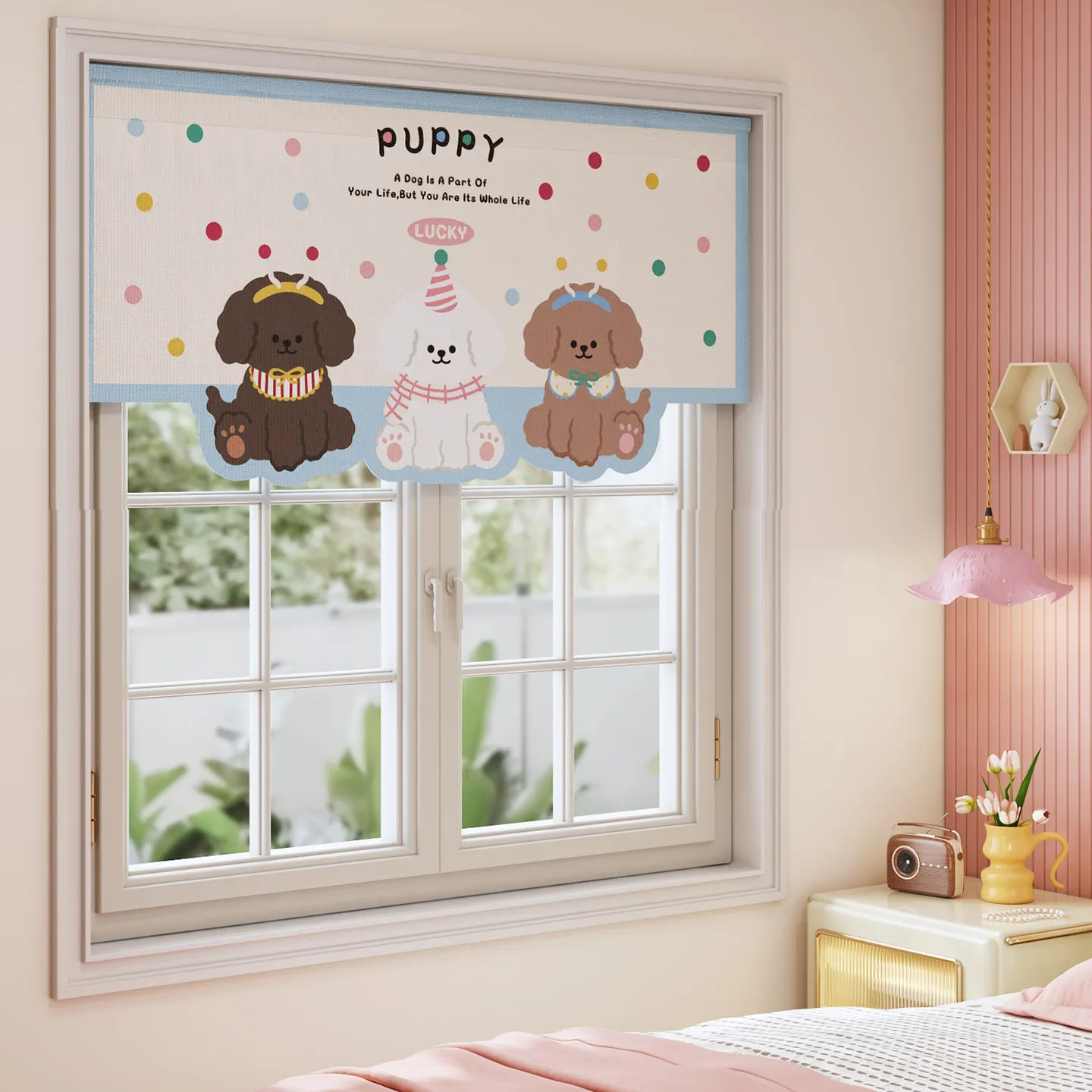 VIKAMA Cartoon Valance Curtain Self Adhesive No Drill Sun Blocking for Kitchen Bathroom Bedroom