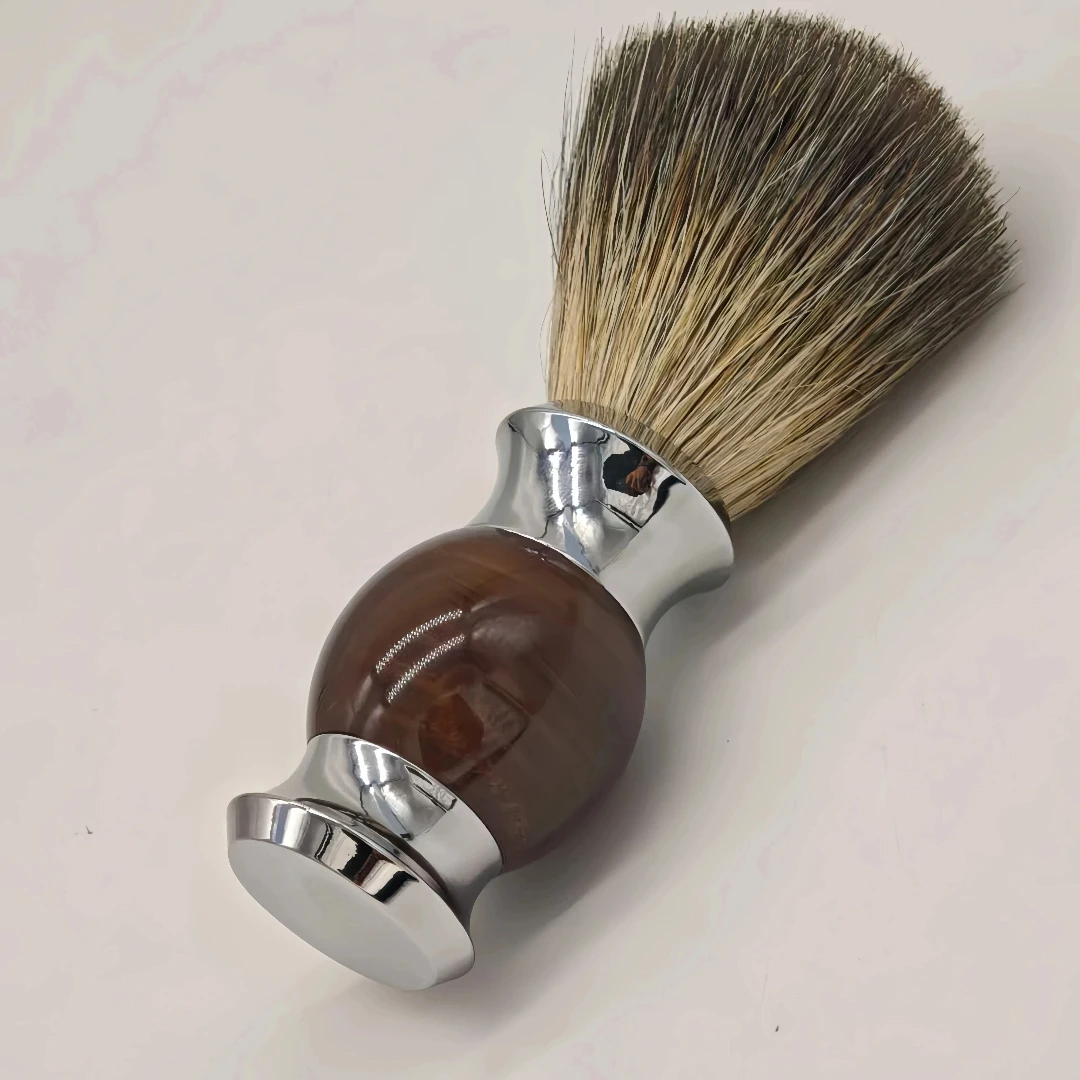 Szczotka do golenia Premium Badger Hair z elegancką, cienką rączką z żywicy i trwałą podstawą ze stali nierdzewnej do męskich narzędzi do golenia — zdjęcie 6