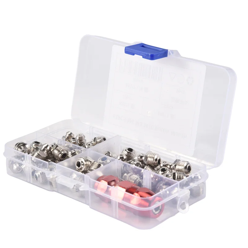 Exquisite-61Pcs/Set Grease Fitting Pack M6/M8/M10 Metal Nipple Mechanical Lubrication Part Grease Nipple Fitting Assortment Kits
