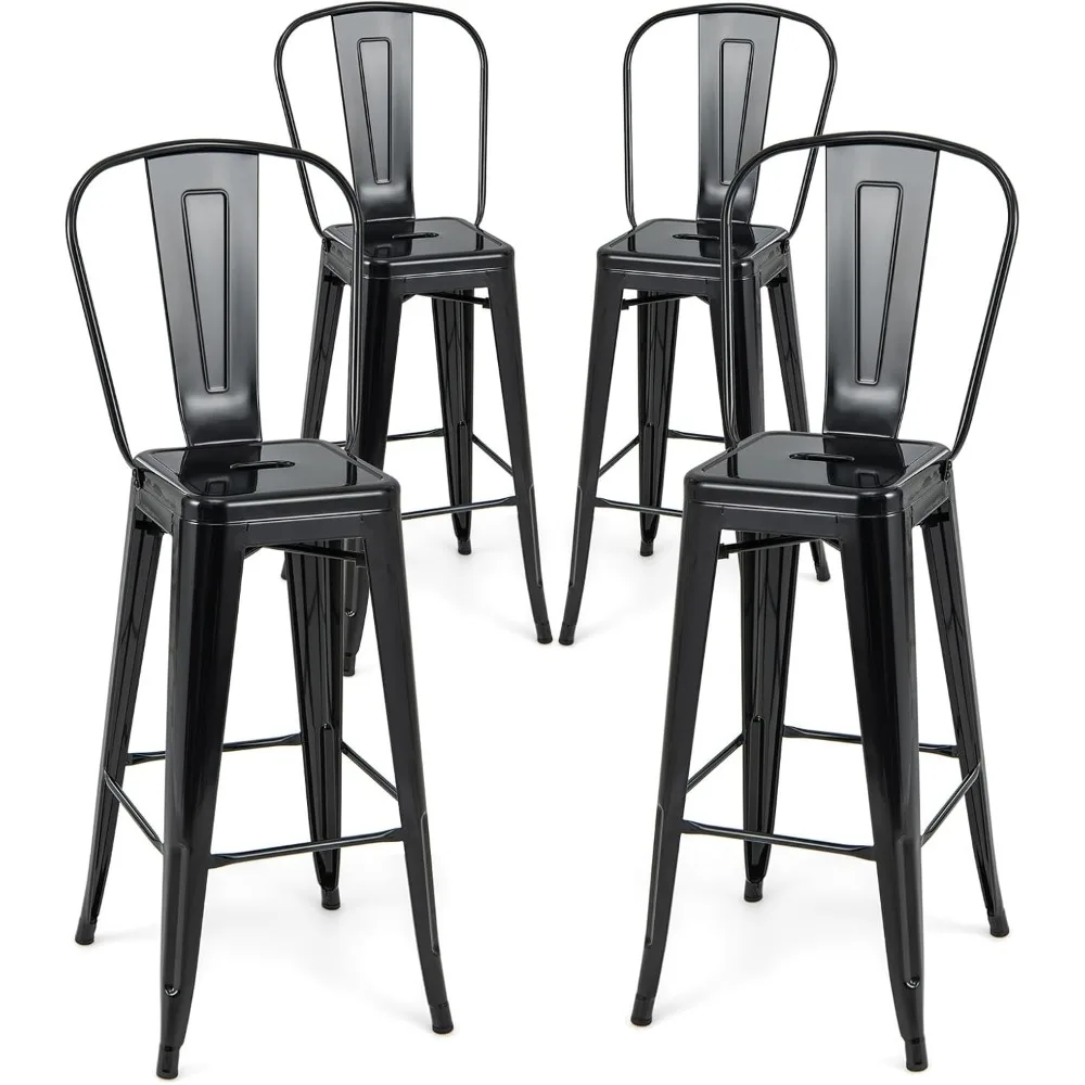 

Metal Bar Stools Set of 4, 30" Bar Height Modern Industrial Barstools w/Removable Bucket Back & Footrest, High Back Bar Dining