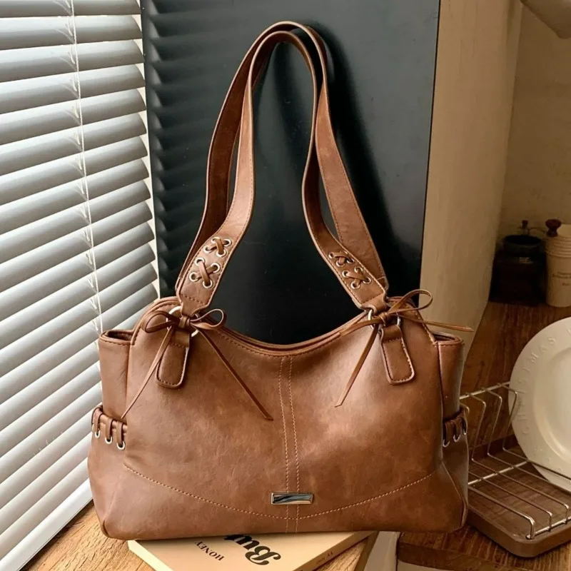 Retro Soft Leather PU Shoulder Bag New Korean Style Commuter Underarm Bag Fashion Large Capacity Tote Bag for Women
