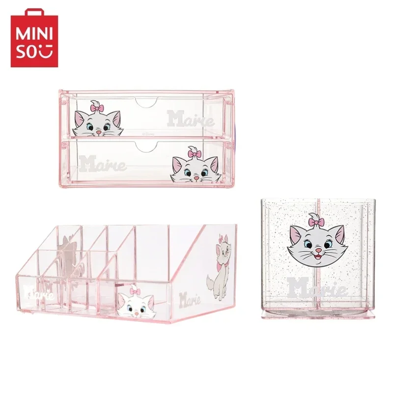 

MINISO Kawaii Disney Marie Cat Stationery Cosmetics Drawer Storage Box Anime Desktop Rotary Multi Grid Storage Boxes Girls Gift