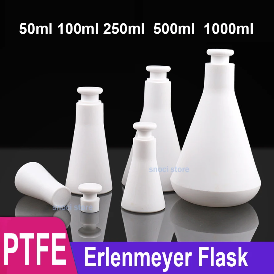50ml 100ml 250ml 500ml 1000ml Lab PTFE Erlenmeyer Flask Conical Container Bottle With Screw Cap For Laboratory Experiment，1Piece