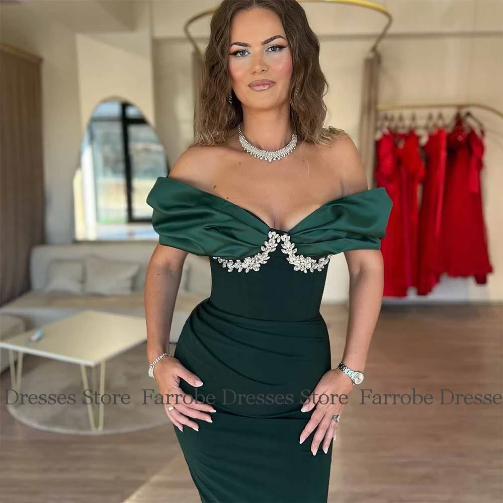 

Элегантные вечерние платья Женские трикотажные платья для выпускного вечера с открытыми плечами Бирюзовые с открытыми плечами со складками и кристалламиЖенские вечерние платья