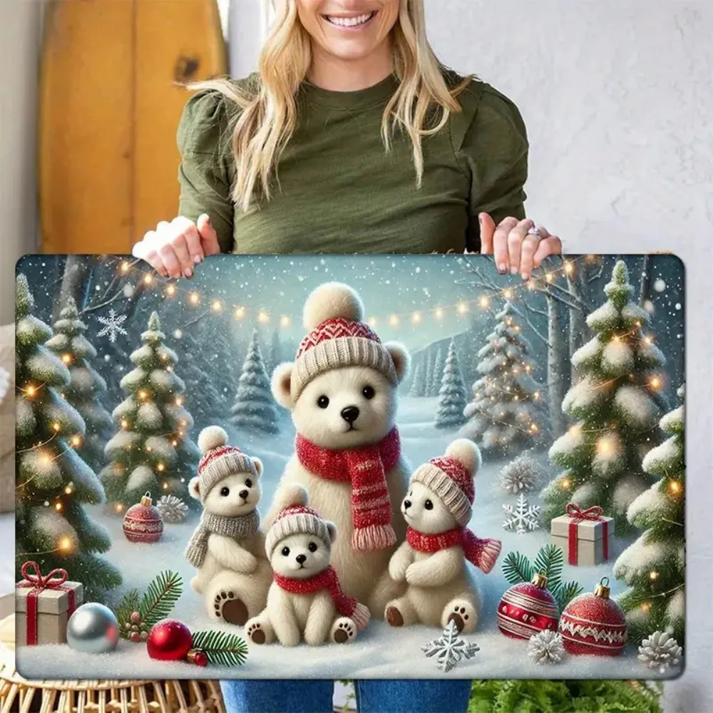 Super Cute Christmas White Pole Bear Floor Mat Entrance Welcome Doormat Bedside Balcony Hallway Christmas Decoration Carpet