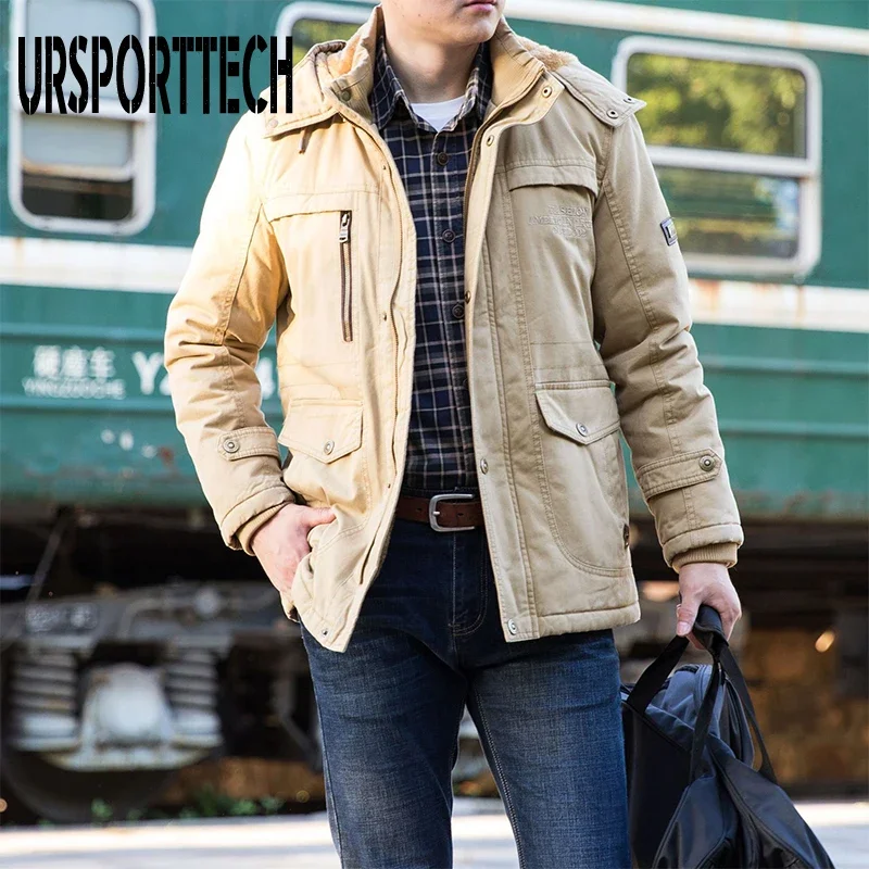 

URSPORTTECH New Fashion Men Winter Jacket Coat Hooded Warm Mens Winter Coat Casual Slim Fit Boy Male Overcoat Plus Size 5XL 6XL