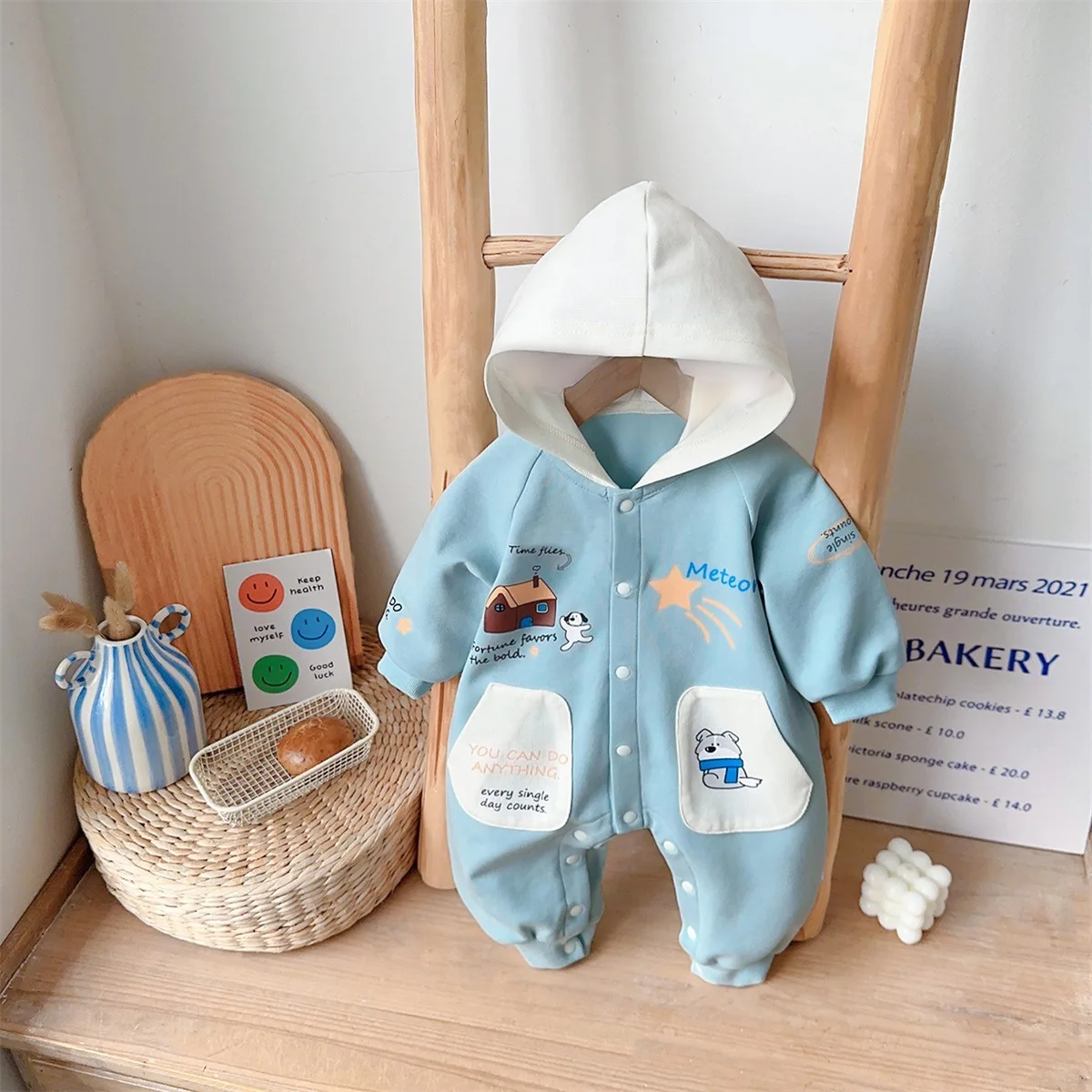 

UNITIM Kids Baby Girls Rompers Hooded Cartoon Printed Newborn Boys Jumpsuits Onesie Spring Toddler Boys Bodysuits Overalls