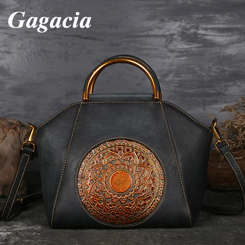 GAGACIA Retro Women\'s Shoulder Bags Genuine Leather Handmade Female Handbag Cow Leather Handbags For Women 2024 Designer Luxury