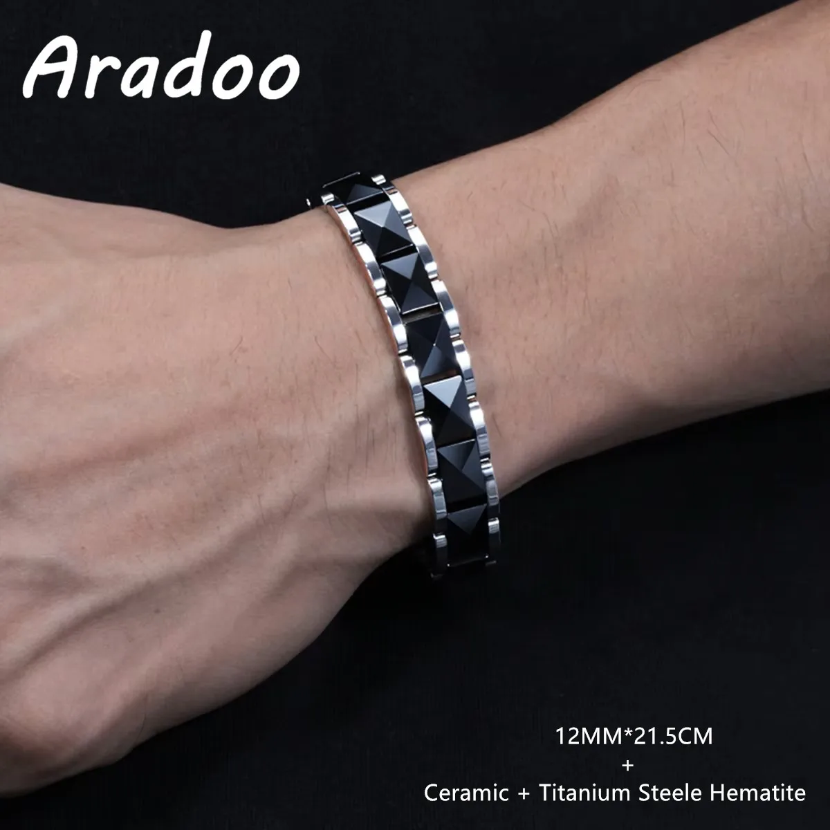 

ARADOO Titanium Steel Bracelet Minimalist Pyramid Design Ceramic Hematite Magnetic Wristband Jewelry Gifts